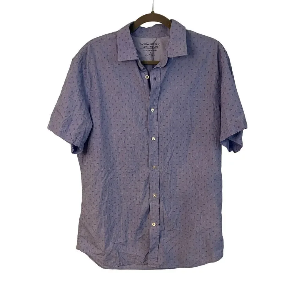 Banana Republic Luxe Poplin Short Sleeve Grant Slim Fit Button Down Shirt Large